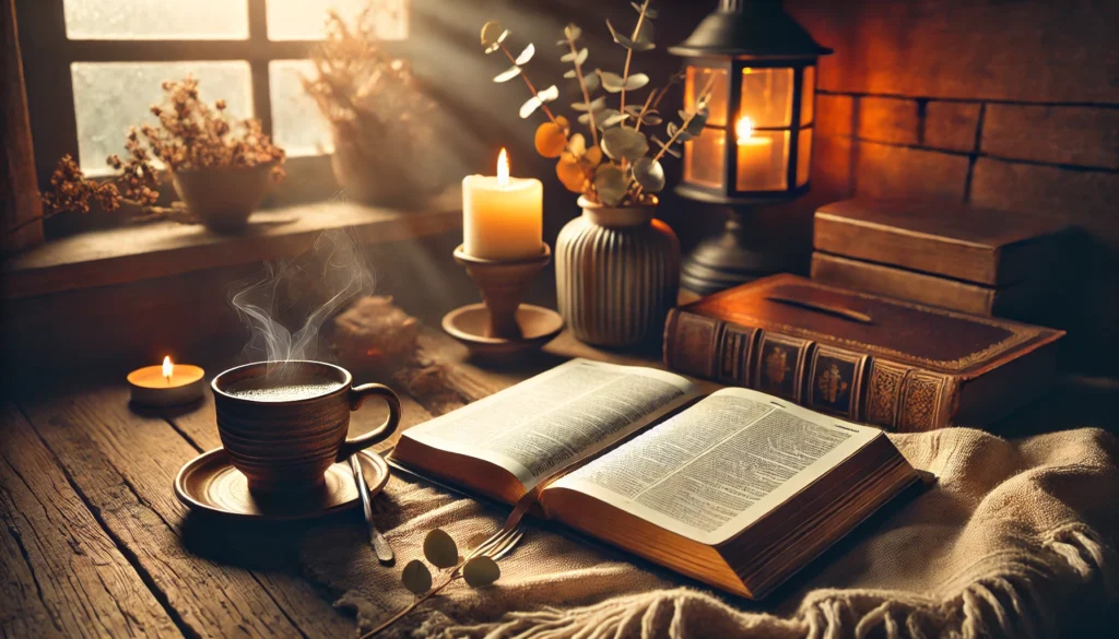 Como Ler a Bíblia: Guia Completo para Estudar e Compreender as Escrituras em 2025 1 Bíblia aberta com luz suave e café ao lado, simbolizando como ler a bíblia em um momentos de reflexão e estudo da Palavra de Deus.