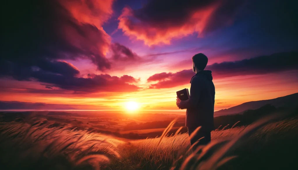 Como Ler a Bíblia: Guia Completo para Estudar e Compreender as Escrituras em 2025 8 Jovem segurando a Bíblia ao pôr do sol, representando a jornada espiritual contínua ao ler as Escrituras e entender como ler a Bíblia