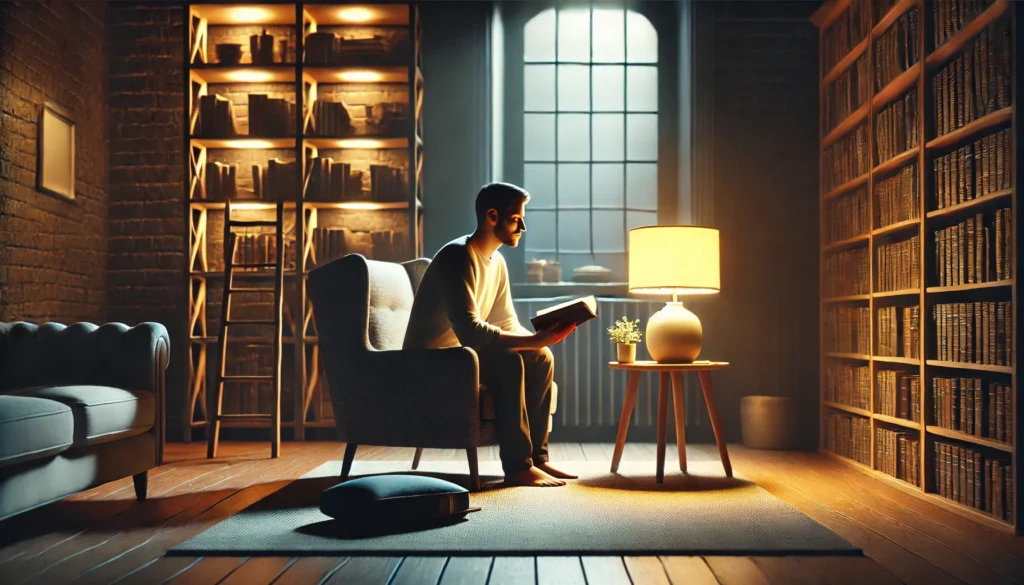 Como Ler a Bíblia: Guia Completo para Estudar e Compreender as Escrituras em 2025 4 Homem lendo a Bíblia em um ambiente tranquilo, reforçando o compromisso diário com as Escrituras, o que auxilia a entender como ler a Bíblia.