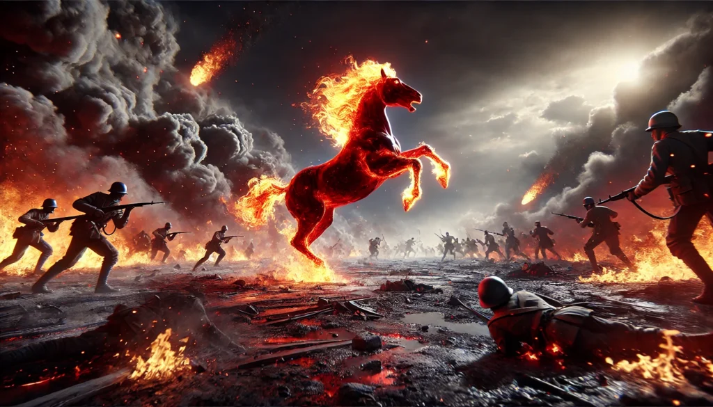 Cavaleiros do Apocalipse: O Que a Bíblia Quer Que Você Saiba 3 Imagem Representando o Cavalo Vermelho dos Cavaleiros do Apocalipse