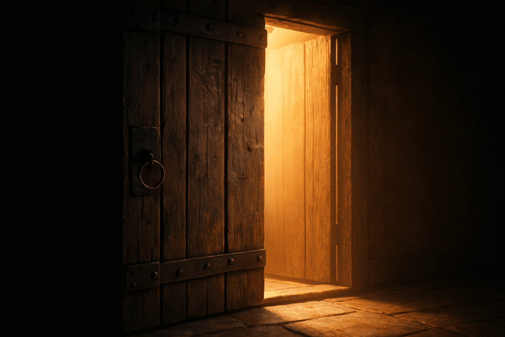Como Fazer a Oração de Livramento? Guia Prático 1 Porta se abrindo para a luz, mostrando o caminho que a oração de livramento oferece.